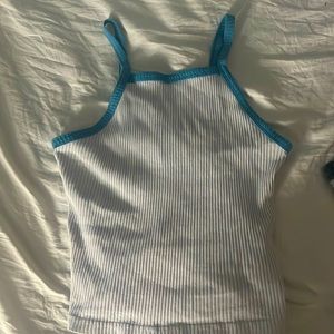 White and blue top w/high straps